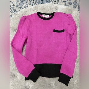 ST. JOHN Vintage Fuchsia Pink and Black Crew Neck Pocket Sweater Preppy Classy